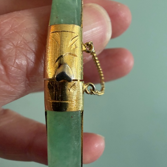 Vintage Jade Square Bangle Bracelet w/ Gold Inlay – Sterling Silver 925 - Picture 10 of 15